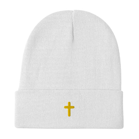 {Gold Cross} Embroidered Beanie